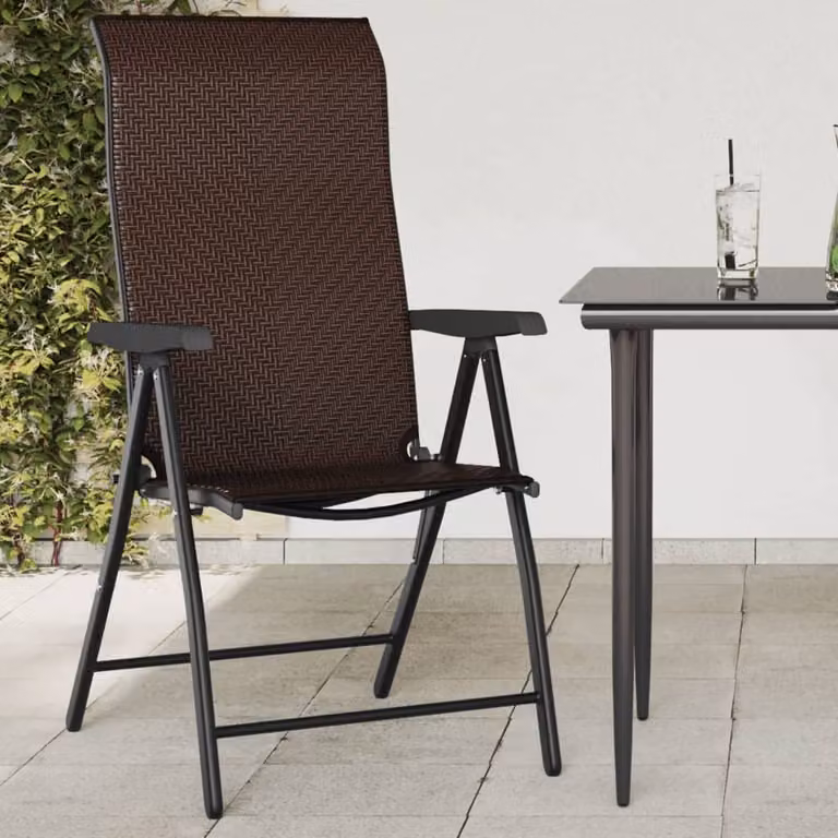 Set di 4 sedie pieghevoli vidaXL in polyrattan marrone con braccioli per giardino e terrazzo