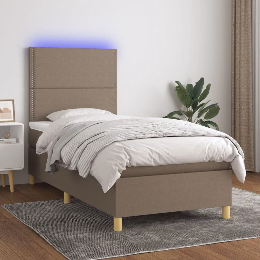 Maison Exclusive - Letto a Molle con Materasso e LED Tortora 100x200cm in Tessuto