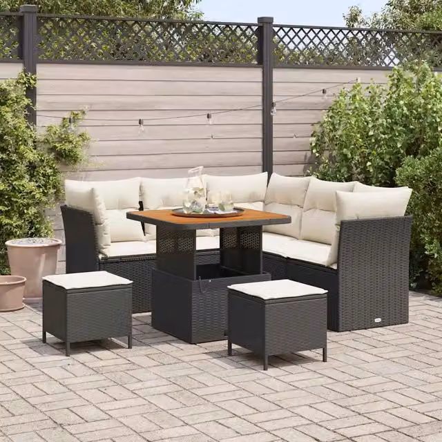 Set Divano da Giardino 8 pz 5-Numero di posti Nero e Crema 3363430