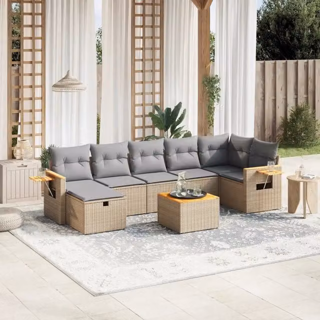 Set Divano da Giardino 8 pz con Cuscini Beige Polyrattan 3265539