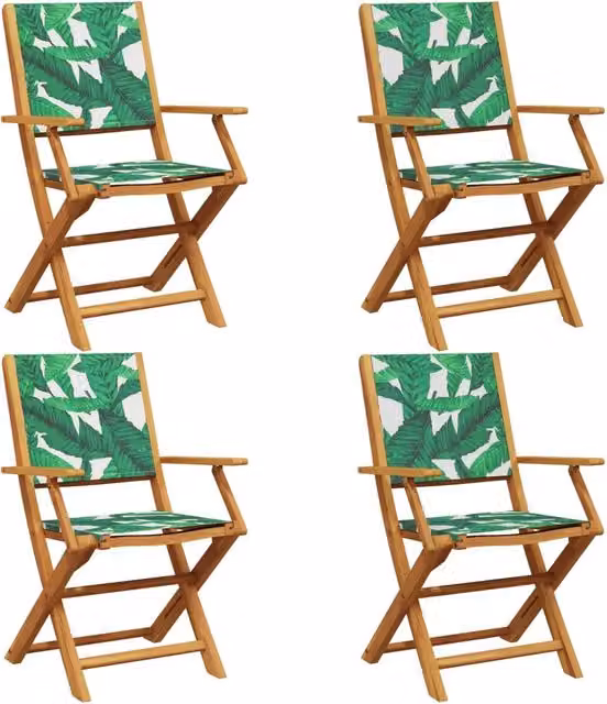 Sedie da Giardino Pieghevoli 4 pz | Sedie da Esterno Verde Tessuto e Legno Massello