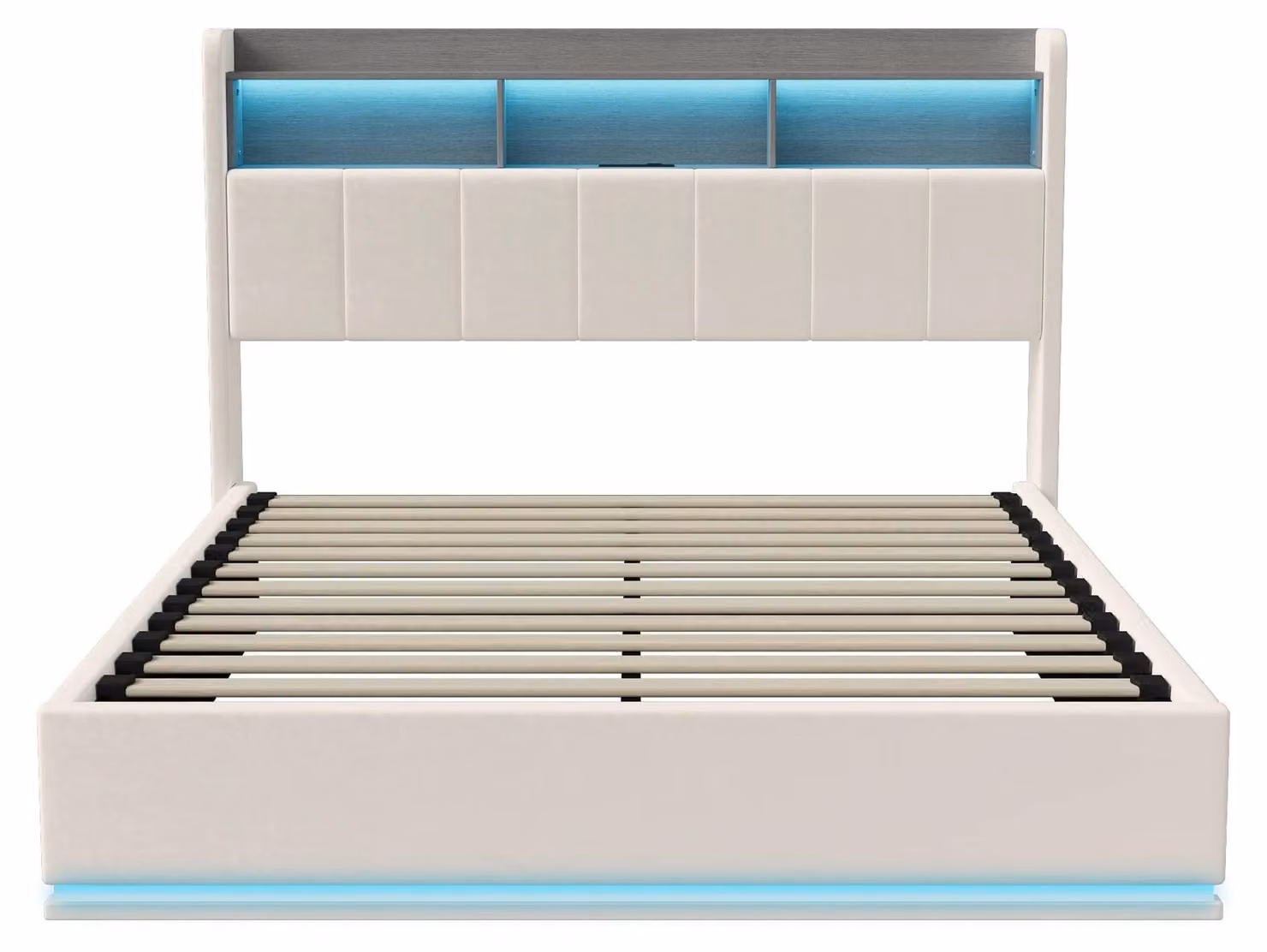 Letto matrimoniale - Struttura del letto - Letto per camera da letto - Letto con box - Letto contenitore - Bianco - 140x200 cm - Illuminazione LED
