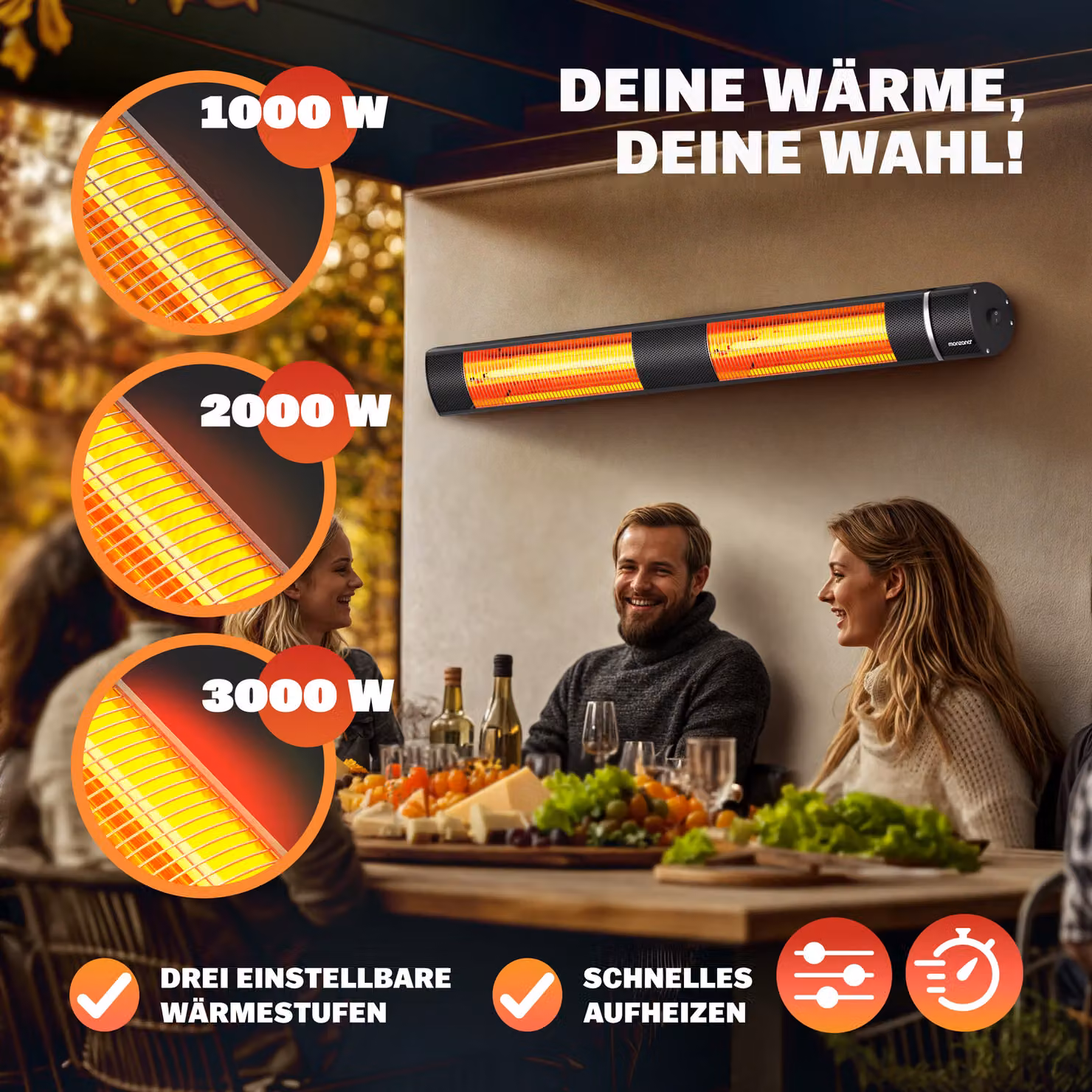 Stufa a infrarossi Clatronic Monzana da 3000W con controllo tramite app, colore nero, in alluminio – 2
