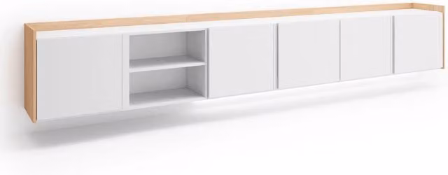 Mobile TV Soggiorno, 309x50x35 cm, Per TV fino a 80", Sospeso, da appendere, LED, Bianco e Rovere soft