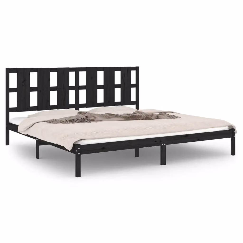 Giroletto Nero in Legno Massello di Pino con Doghe Fisse per Camera da Letto L/P: 200 x 200 cm – 2