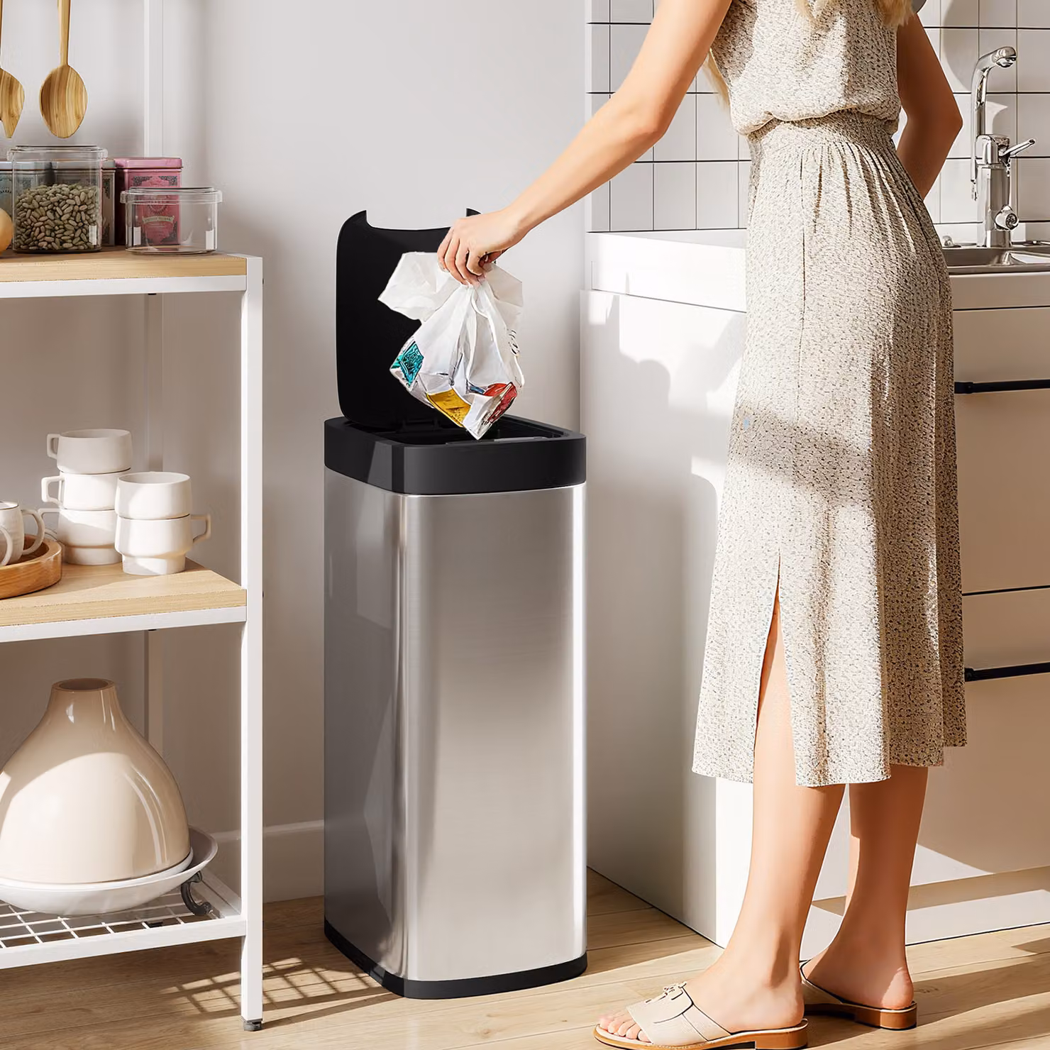 Pattumiera automatica HOMCOM con sensore di movimento e finitura in acciaio inossidabile resistente alle impronte, 50 l, argento – 2