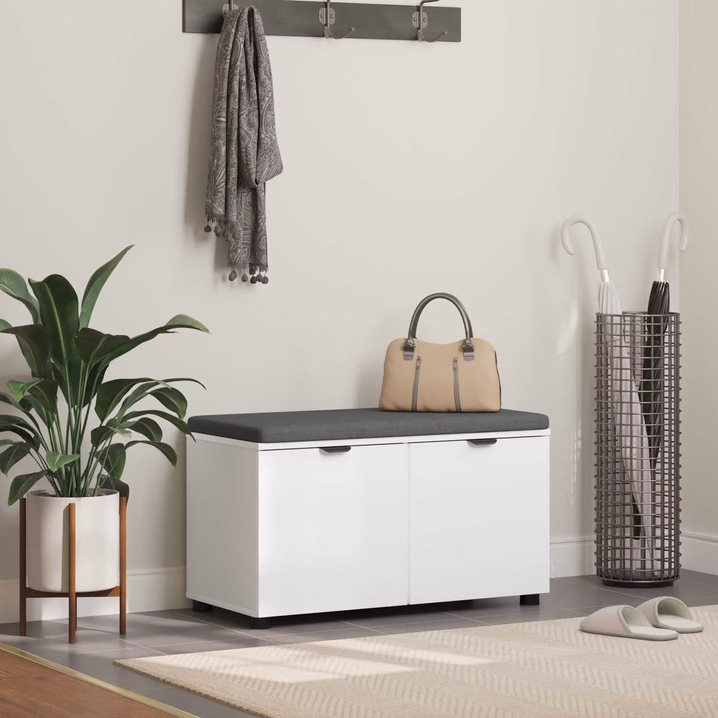 Panca per ingresso con cuscino e porta scarpe vidaXL, Bianco, L: 80 cm, P: 38 cm, H: 46 cm