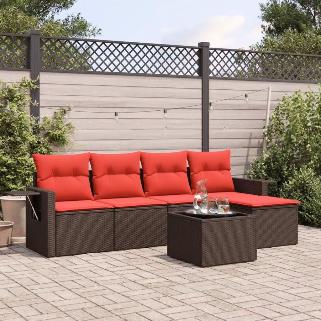 Maison Exclusive - Set di 6 divani da giardino con cuscini, marrone, polyrattan