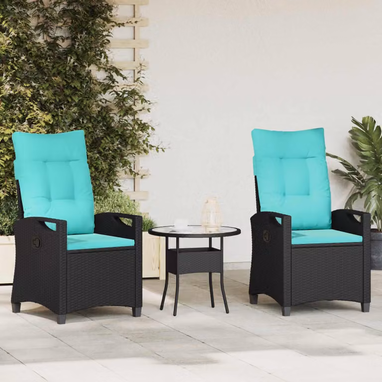 Sedia da giardino moderna vidaXL in acciaio verniciato a polvere con cuscini in tessuto resistente ai raggi UV nero e turchese