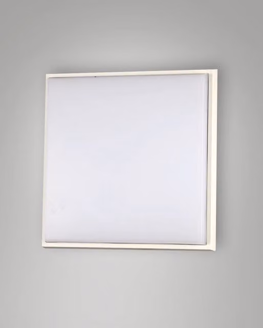 Plafoniera LED Quadrata Fabas Desdy Bianca con Struttura in Metallo e Policarbonato, 23W, 2700lm, 3000K Warm White, IP54, Design Minimalista