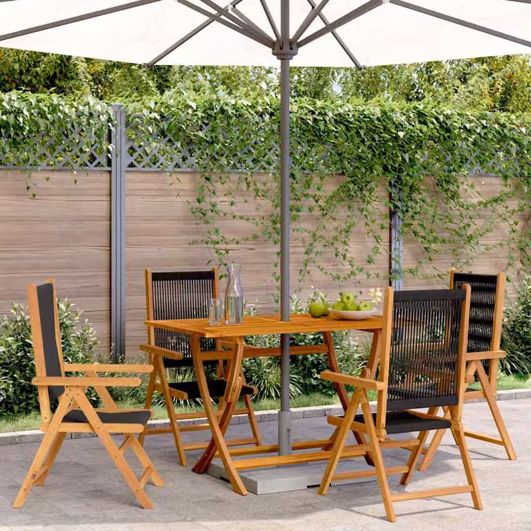 Set di 4 sedie pieghevoli reclinabili vidaXL in legno di acacia nero con seduta in textilene