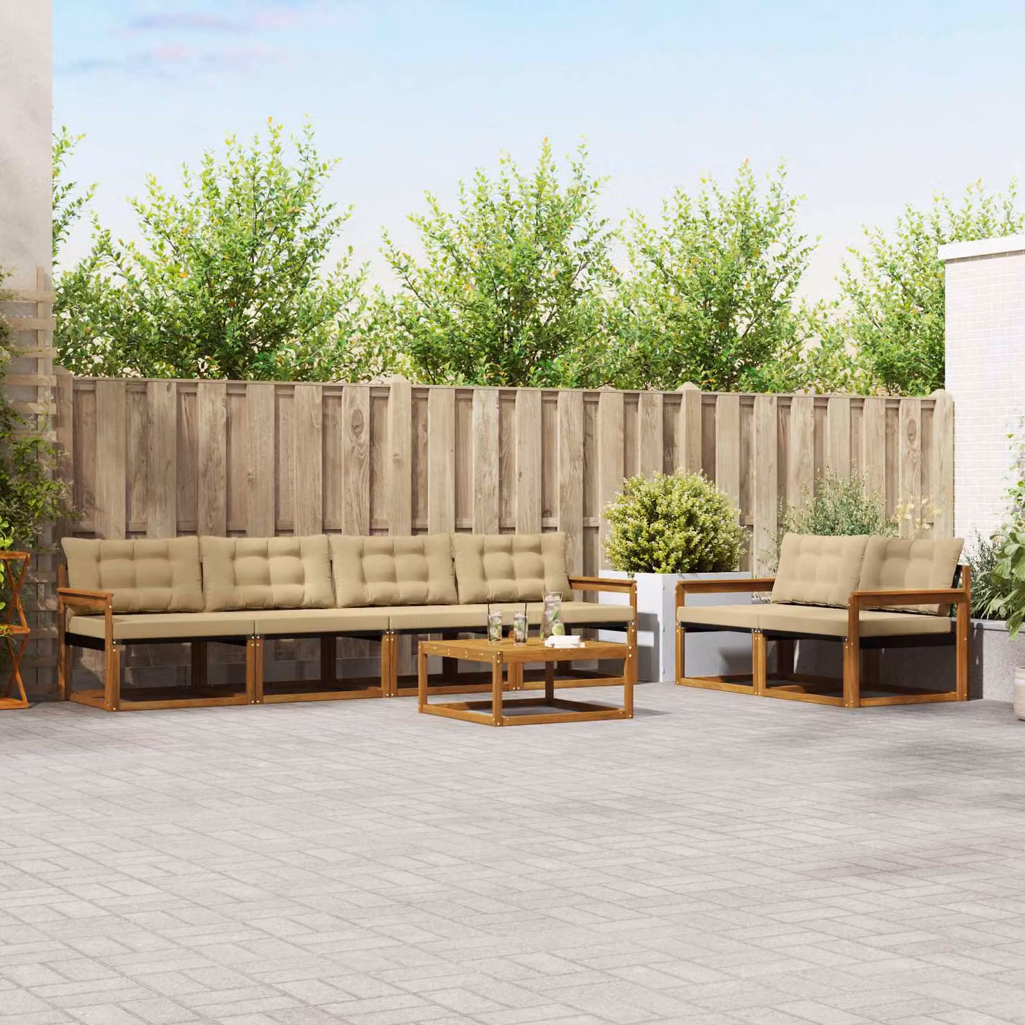 vidaXL Set di divani da esterno 7 pz Naturale e Beige