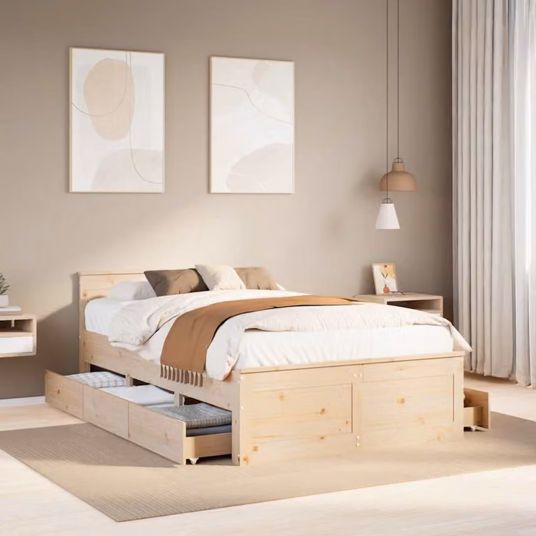 Giroletto con testata vidaXL in legno di pino massello marrone L: 139,5 cm, H: 75 cm, L: 196 cm