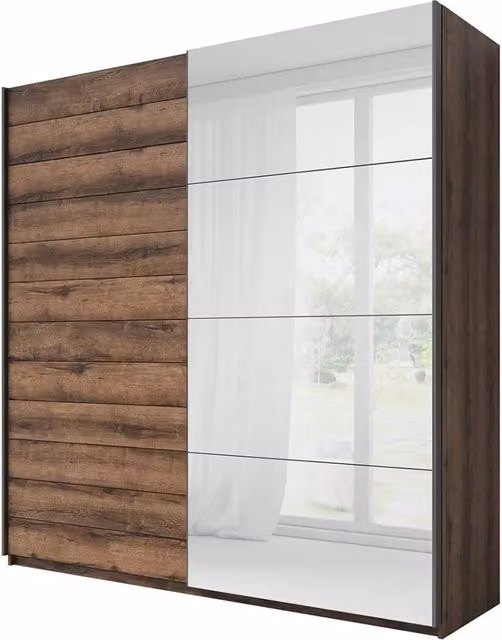 Armadio design Meublorama con ante a battente e specchio, colore rovere marrone, L: 220.5 cm, H: 210 cm, P: 61 cm