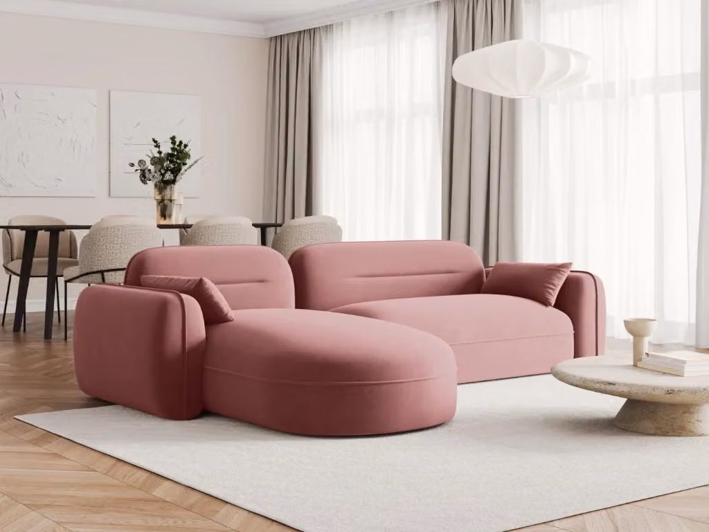 Divano angolare modulare Sydney Cosmopolitan Design a 4 posti in velluto rosa con configurazione sinistra L/P/H: 275 x 140 x 70 cm – 2