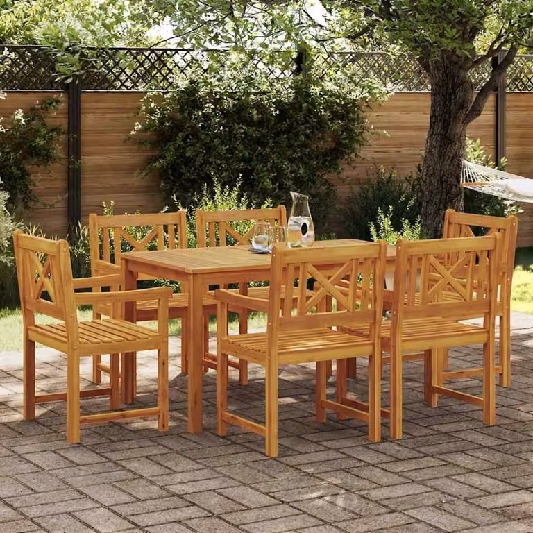 Maison Exclusive - Set da pranzo per esterno, 7 pezzi, legno massello di acacia, color marrone