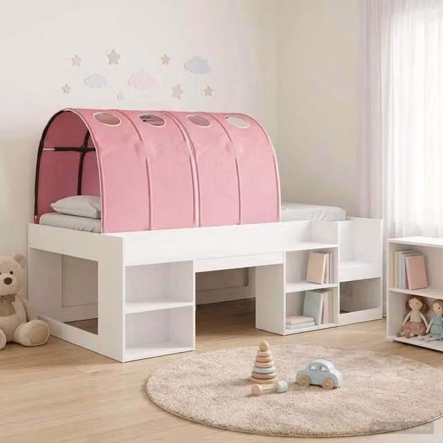 Letto con Tunnel 3 pz Bianco e Rosa Legno ingegnerizzato 3423632