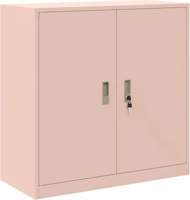 Armadio portaoggetti moderno e versatile 90 x 40 x 90 cm ante chiudibili a chiave stile industriale in acciaio rosa 02_0054816