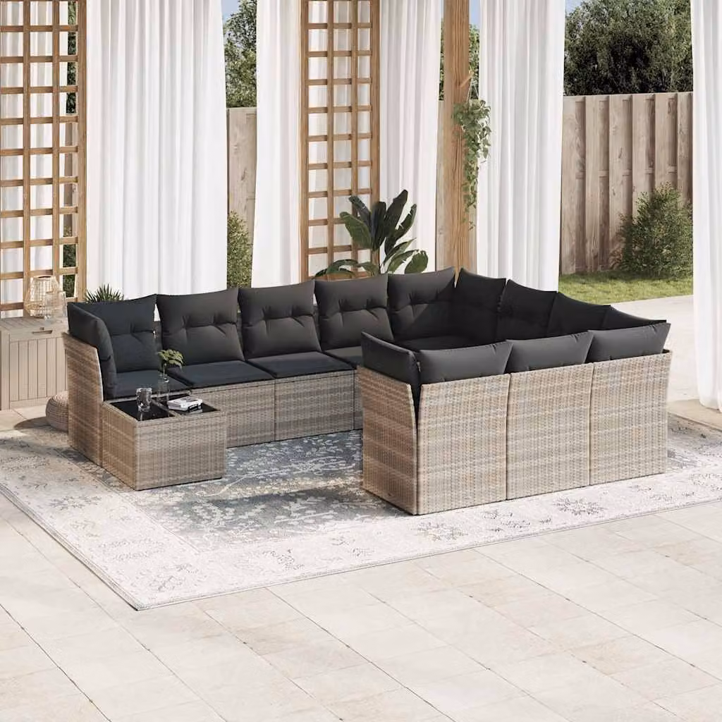 vidaXL Set Divani da Giardino 11 pz a Forma a L con Cuscini Grigio – 1