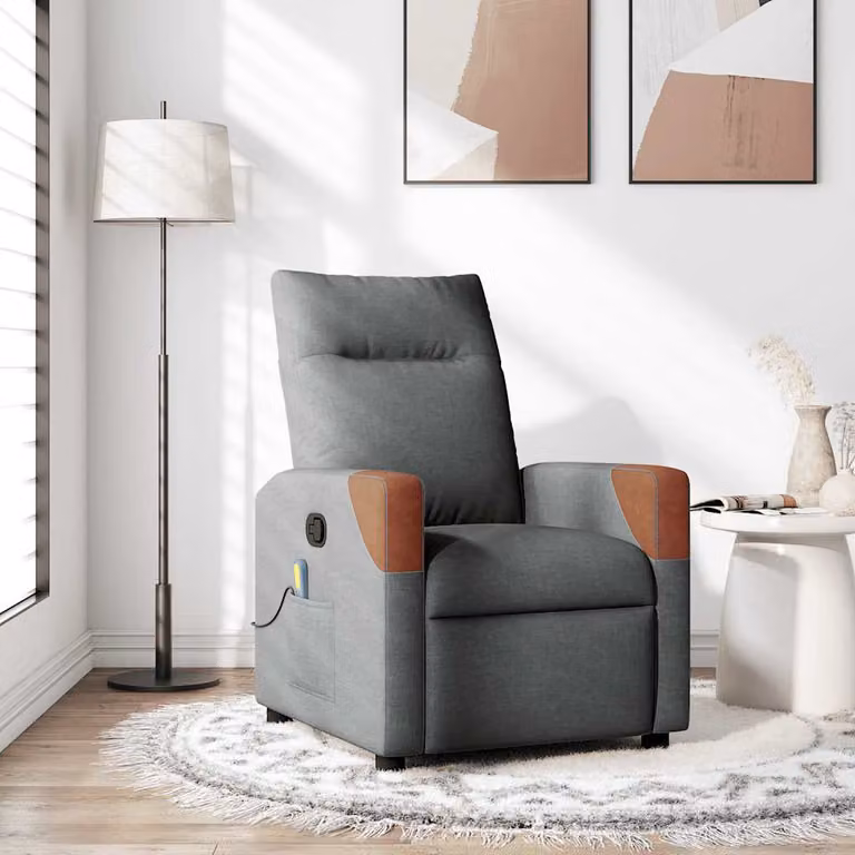 vidaXL Poltrona reclinabile relax moderna in tessuto grigio e marrone con braccioli