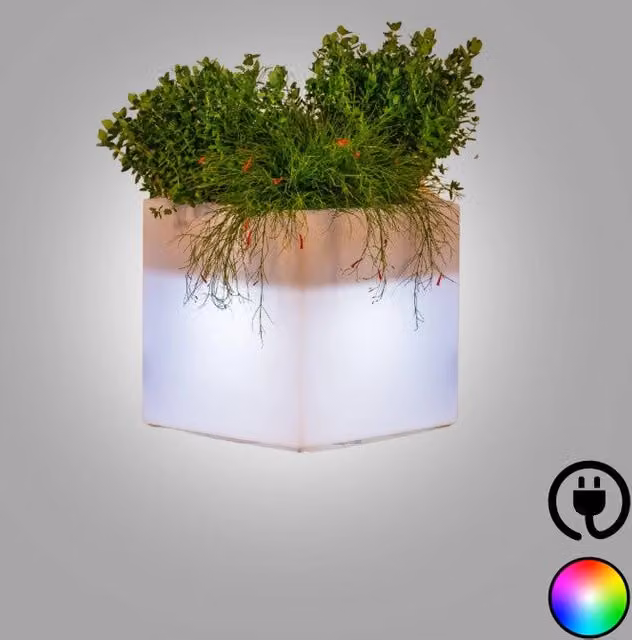 Vaso luminoso a cubo Monacis in polimero bianco con LED multicolor per interno ed esterno L: 40 cm, P: 40 cm, H: 40 cm