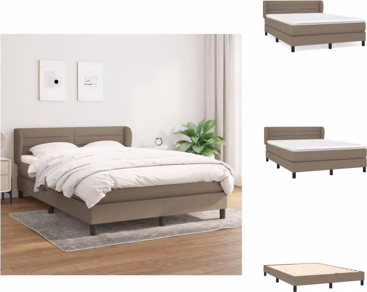 vidaXL Letto a molle con materasso in tessuto taupe 140x200 cm - Letti e strutture letto