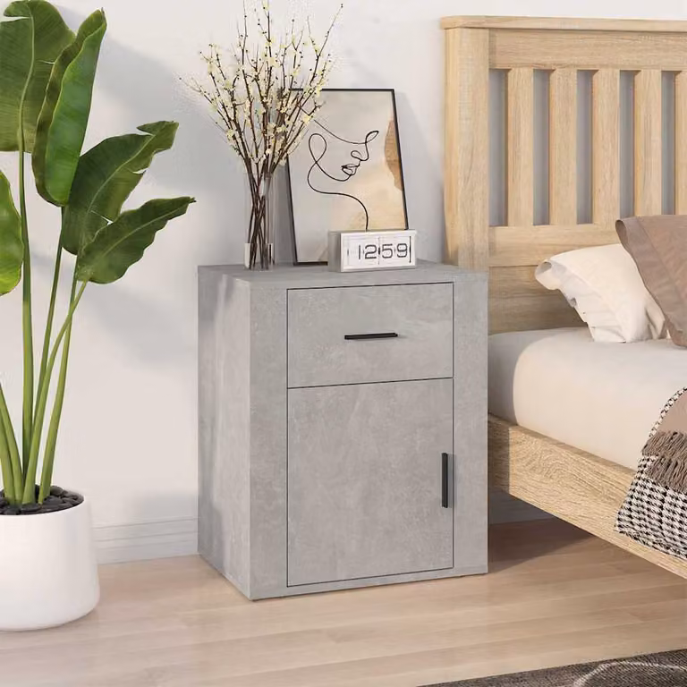 Comodino vidaXL Grigio Cemento in Legno Multistrato L: 50 cm, P: 36 cm, H: 60 cm