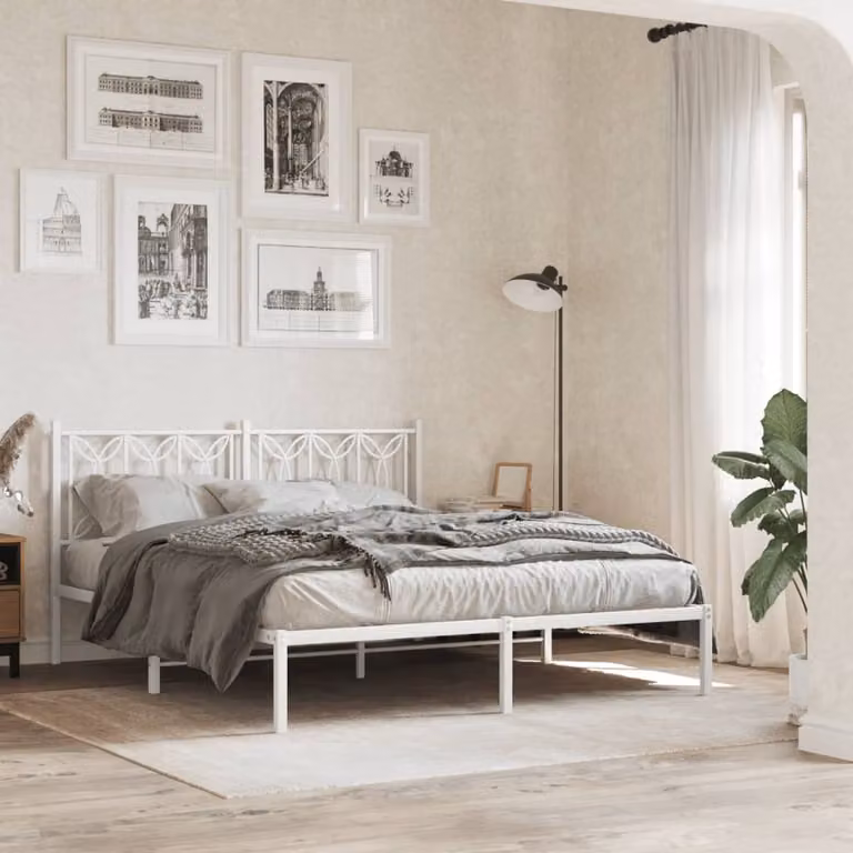 vidaXL Giroletto con Testiera in Metallo Bianco L/P/H: 150 x 200 x 90 cm