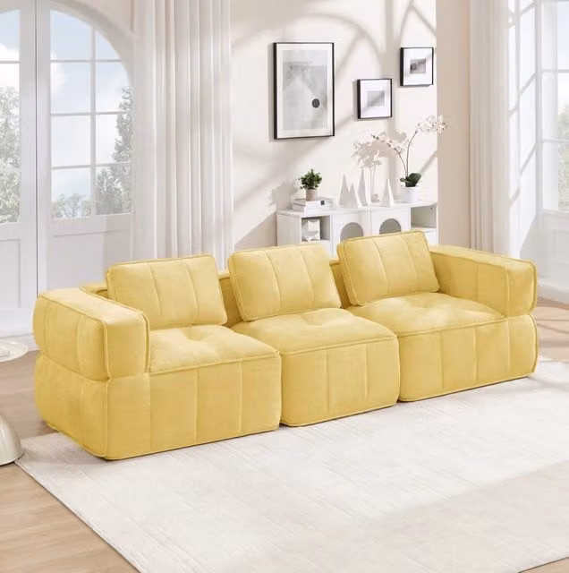 Divano modulare 271x93x67 cm senza struttura in poliestere giallo antiscivolo