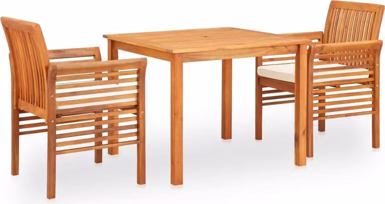 The Living Store Set da pranzo da giardino 3 pezzi con cuscini in legno massiccio di acacia