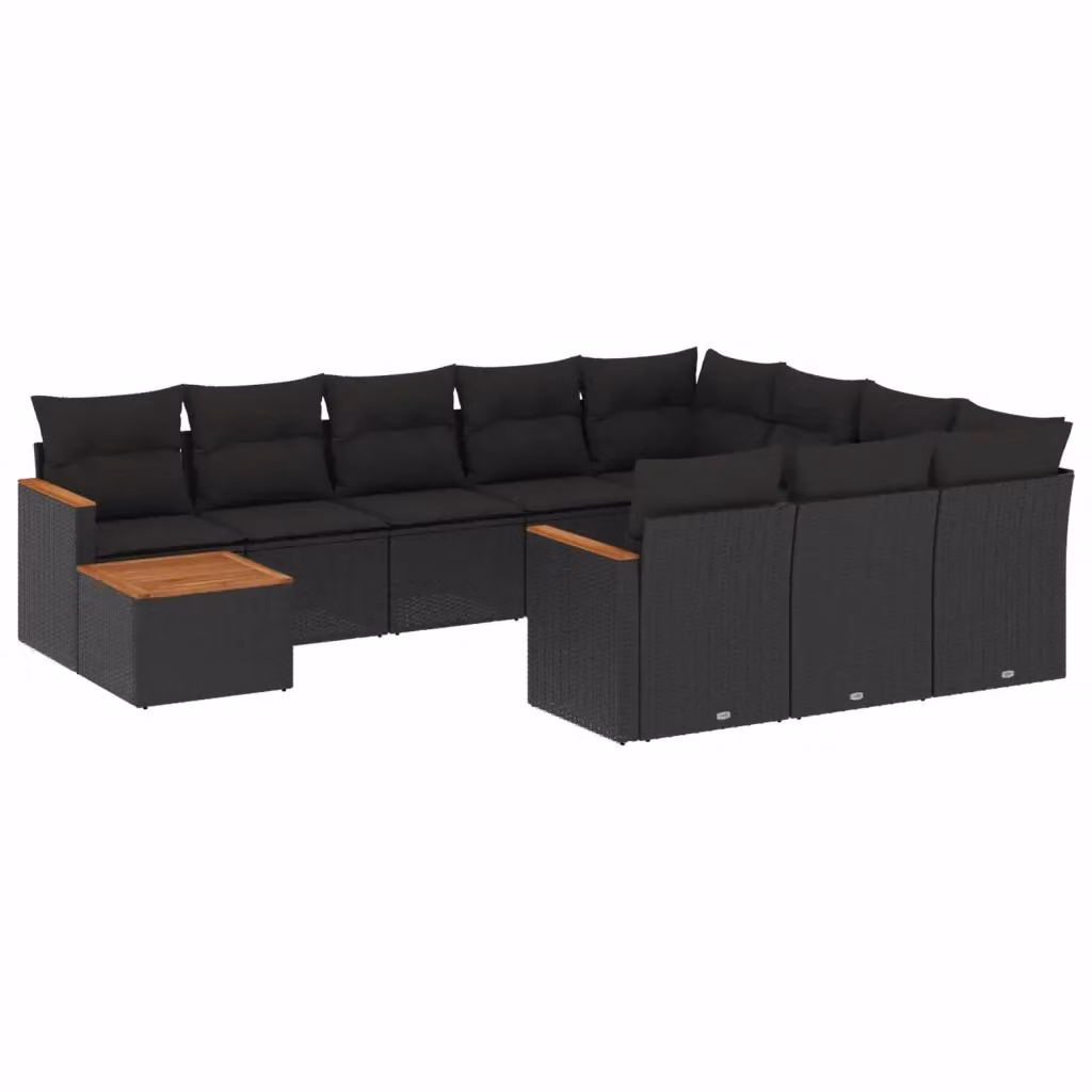 vidaXL Set Divani da Giardino 11 pz in Polyrattan Nero con Cuscini e Tavolino da Esterno – 2