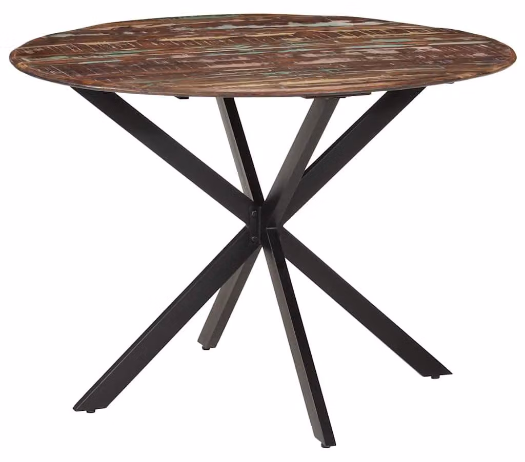 vidaXL Tavolo da pranzo Ø110x78 cm in legno massiccio antico e acciaio