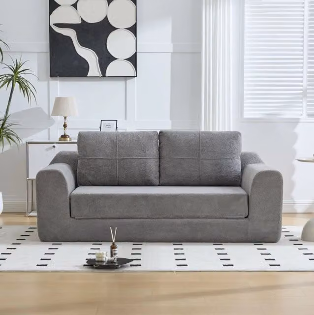 Divano letto da pavimento pieghevole 2 in 1 in tessuto vellutato grigio scuro HOMVRA