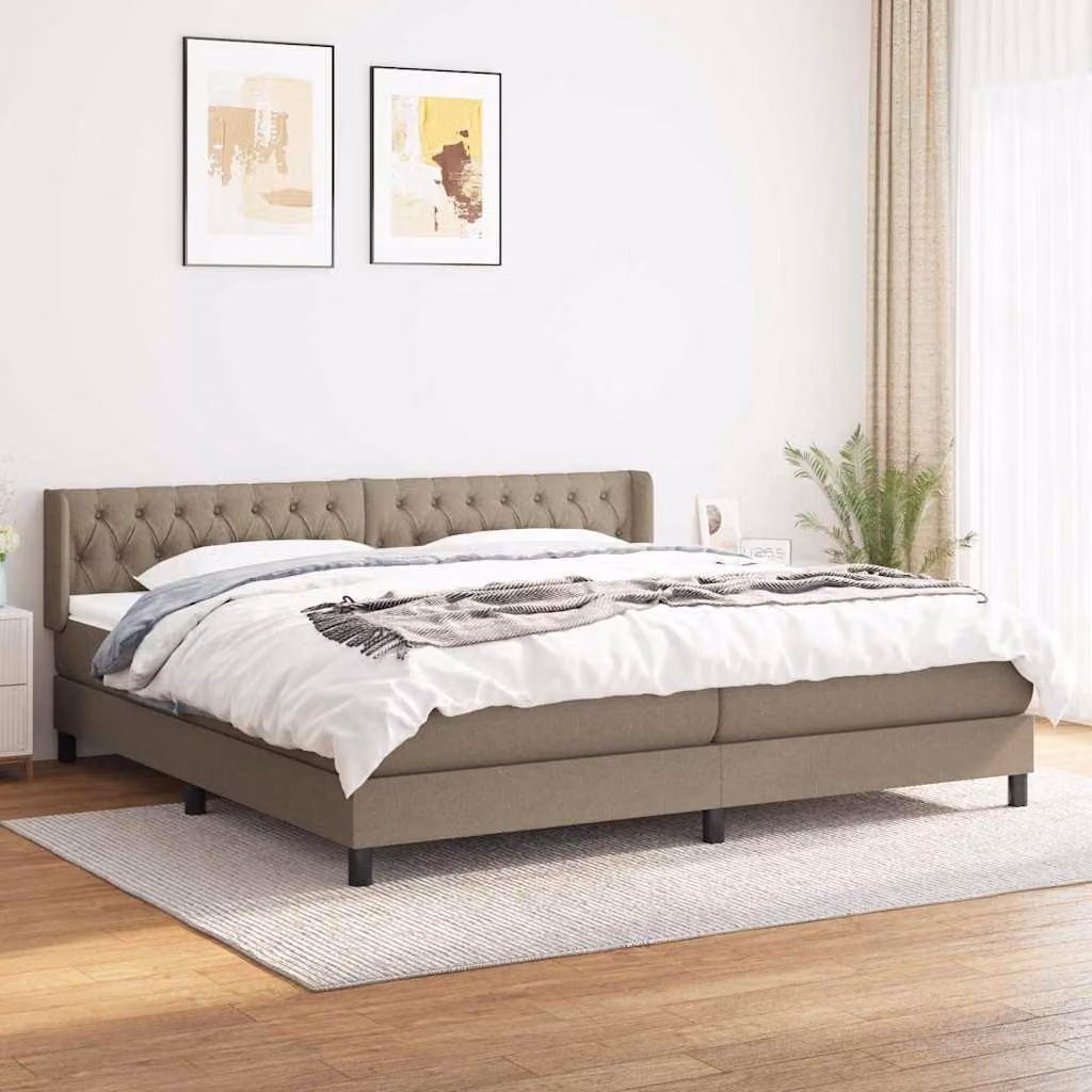 vidaXL Giroletto a Molle con Materasso Ibrido in Tessuto Beige e Bianco, L/P: 200 x 200 cm – 1