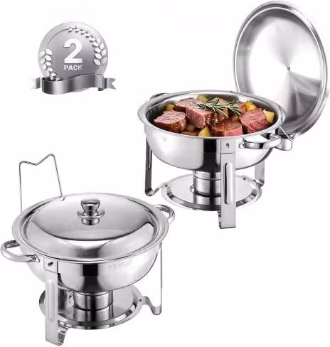 Scaldavivande VEVOR per buffet con 2 padelle rotonde e coperchio, in acciaio inossidabile, colore argento