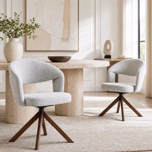 Set di 2 sedie girevoli da pranzo WISHDOR in tessuto grigio con gambe in legno effetto noce