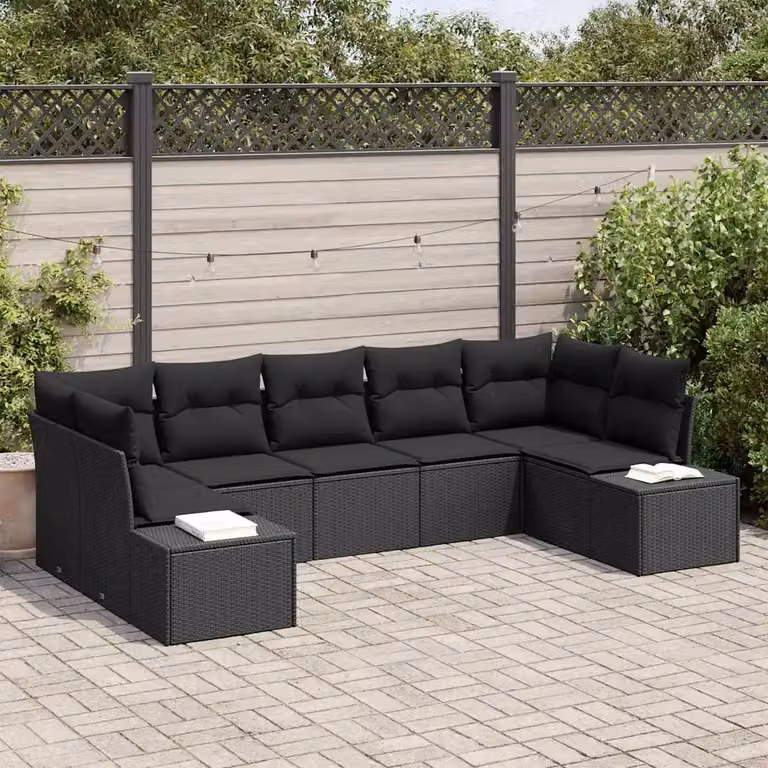 Set Divano da Giardino a L vidaXL in Polyrattan Nero con Cuscini e Struttura in Metallo