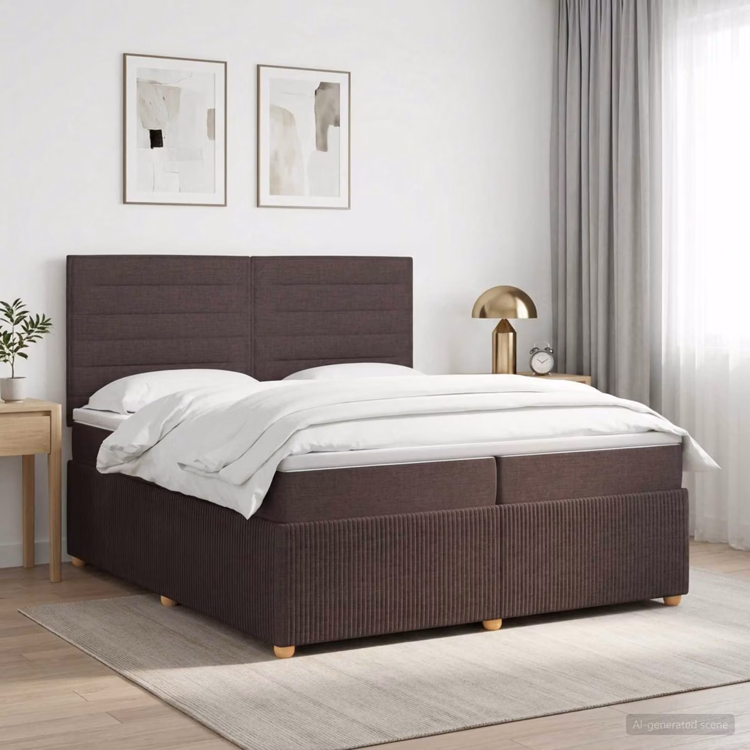vidaXL Letto box spring con materasso a molle insacchettate in tessuto Marrone e Bianco L/P: 200 x 200 cm