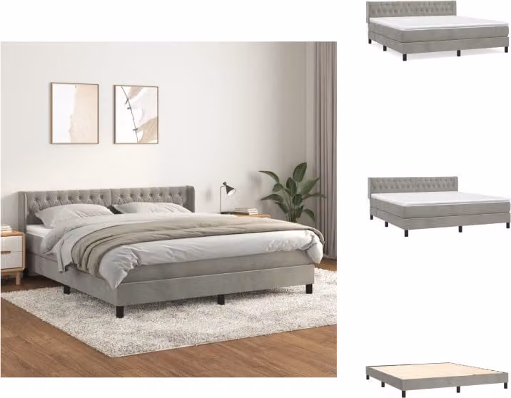 vidaXL Letto a molle con materasso grigio chiaro 160x200 cm in velluto - Letti e strutture letto