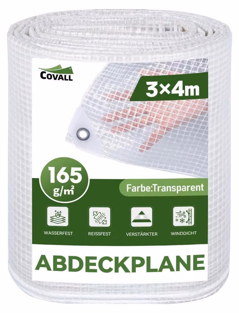 Telo trasparente con occhielli, dimensioni 3x4 metri, impermeabile, resistente allo strappo, stabilizzato contro i raggi UV