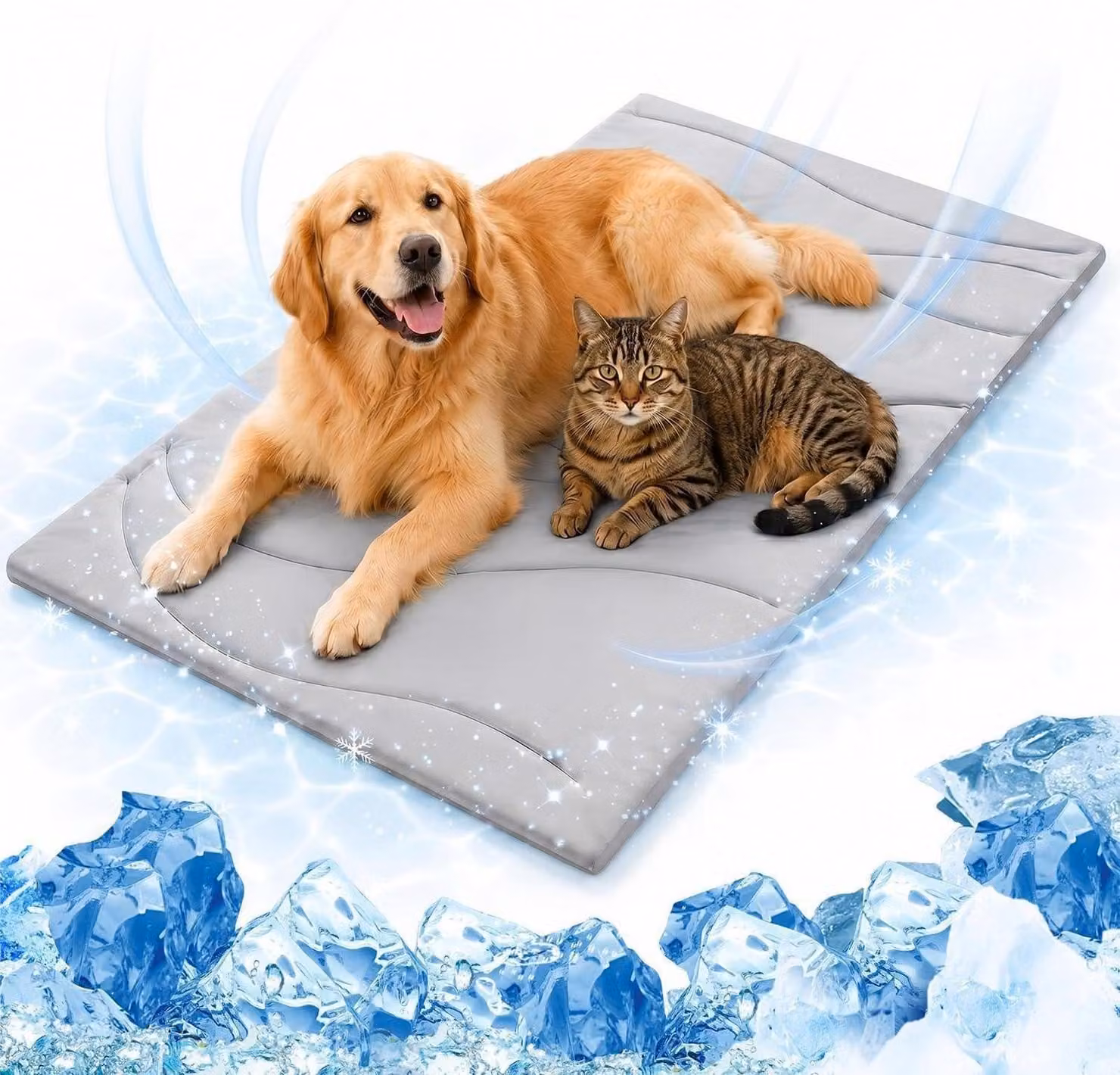 Tappetino refrigerante per cani e gatti, auto-raffreddante, con due lati (in seta refrigerante e velluto), lavabile, antiscivolo, color grigio chiaro, taglia XL (150x101 cm)