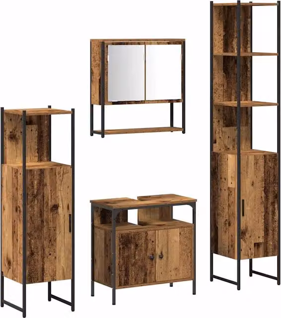Set di mobili per il Bagno | Armadio da bagno con lo scaffale 4 pz Legno vecchio