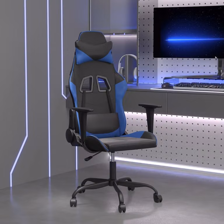 Sedia da Gaming vidaXL in Similpelle con Poggiatesta, Nera e Blu