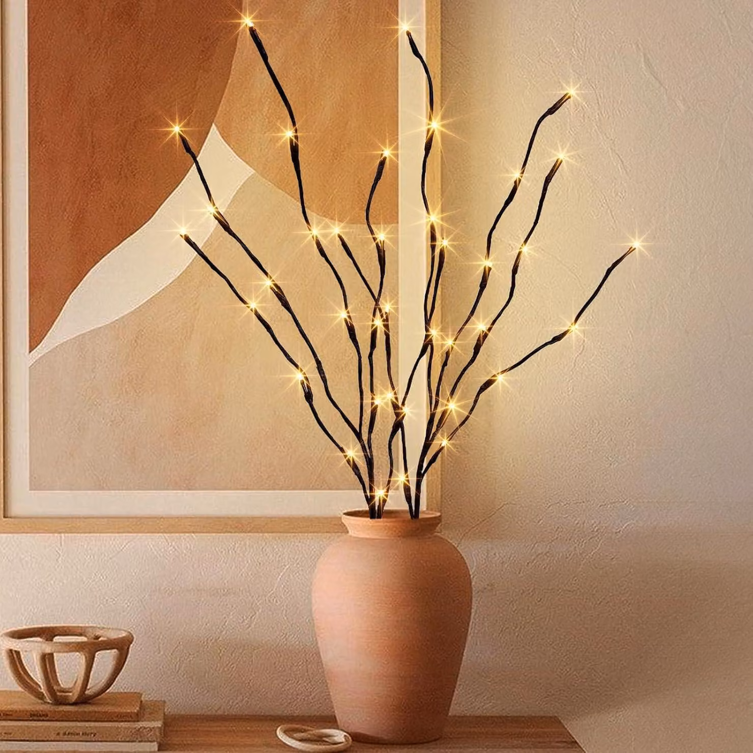 Set di 2 rami illuminati, 40 LED bianco caldo, timer, 76 cm