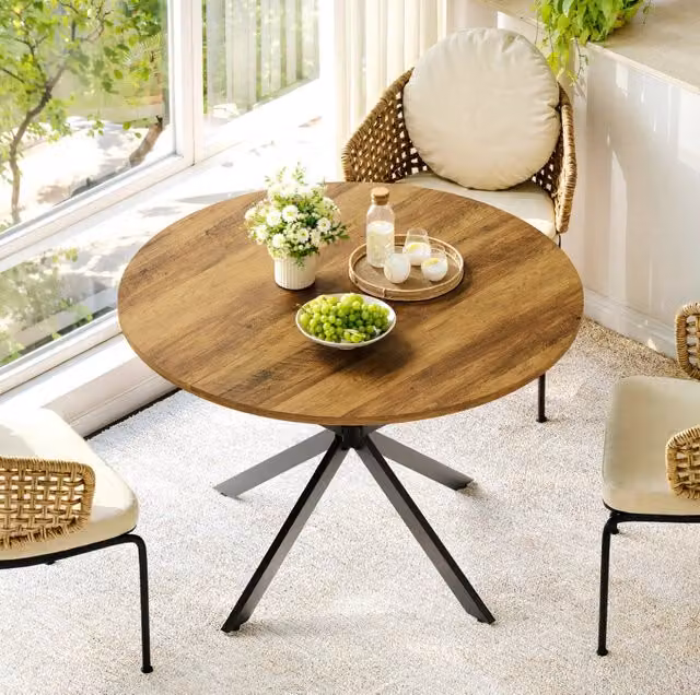 Tavolo da pranzo rotondo ULEVR ?120 cm con gambe a X regolabili, marrone retr¨° e nero