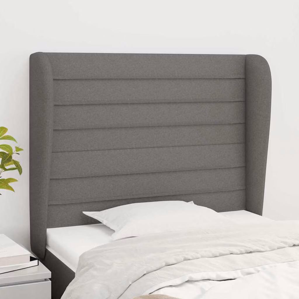 Testiera ad orecchio vidaXL in tessuto grigio con struttura in legno L: 103 cm, P: 23 cm, H: 118/128 cm