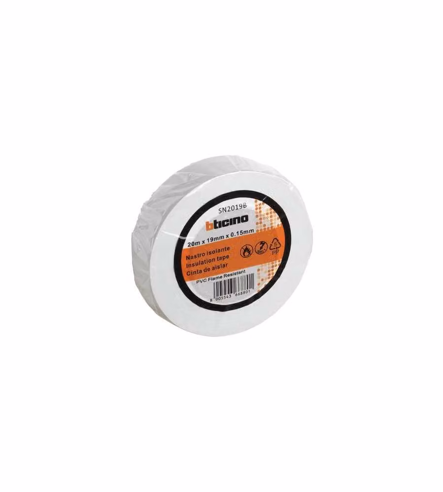 Nastro isolante PVC bianco 15mm x 20m - rotolo autoestinguente
