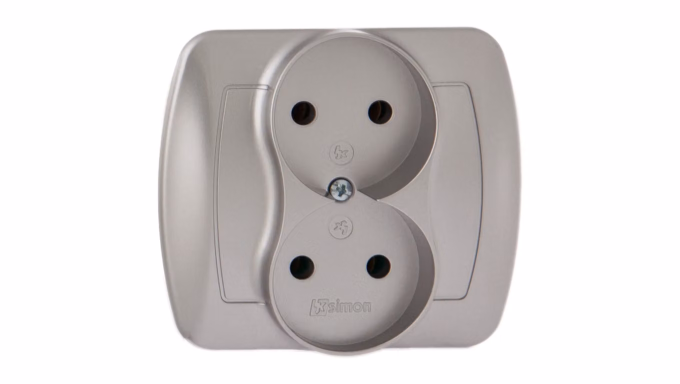 Simon Accord Presa doppia b/u 16A IP20 alluminio metallizzato AG2/26