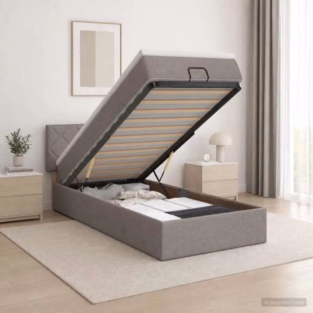 Letto ottomano con contenitore a sollevamento vidaXL in tessuto beige e grigio L/P/H: 203 x 80 x 88 cm