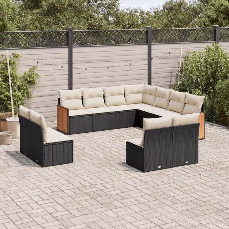 vidaXL Set Divani da Giardino a L 11 pz in Polyrattan Nero con Cuscini e Coperture Rimovibili